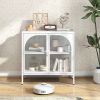 Metal Sideboard Cabinet,Accent Storage Cabinet with 2 Glass doors,Modern Coffee Bar Cabinet with Adjustable Shelves 154 lbs Capacity for Kitchen