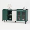 Modern Kitchen Pantry Storage Cabinet , 55" Coffee Bar Storage Cabinet with 2 Drawers, 2 Open Storage Compartment & 2 Glass Doors