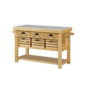 Kitchen Island with 3 Pull Out Baskets and Drawers, Brown