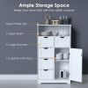Modern White Wooden Storage Cabinet with Five Drawers and One Doors,Free-standing Cupboard for Kitchen/Living room/Bathroom Use, White