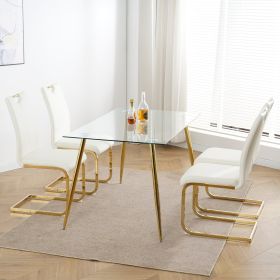 Modern Dining Chairs with Faux Leather Padded Seat Dining Living Room Chairs Upholstered Chair with gold Metal Legs Design for Kitchen, Living