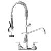 Commercial Faucet Pre-Rinse with Sprayer, 8" Adjustable Center Wall Mount Kitchen Faucet with 12" Swivel Spout