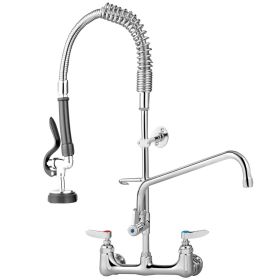 Commercial Faucet Pre-Rinse with Sprayer, 8" Adjustable Center Wall Mount Kitchen Faucet with 12" Swivel Spout