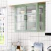 Retro Style Haze Double Glass Door Wall Cabinet With Detachable Shelves for Office, Dining Room,Living Room, Kitchen and Bathroom Mint Green