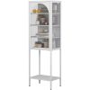 Metal Glass Door Display Storage Cabinet - 5-Tier Cube Bookshelf Storage Cabinet with 3 Adjustable Shelves For kitchen, dining room, living room