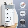 Modern White Wooden Storage Cabinet with Five Drawers and One Doors,Free-standing Cupboard for Kitchen/Living room/Bathroom Use, White