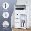 Modern White Wooden Storage Cabinet with Five Drawers and One Doors,Free-standing Cupboard for Kitchen/Living room/Bathroom Use, White