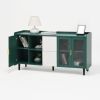 Modern Kitchen Pantry Storage Cabinet , 55" Coffee Bar Storage Cabinet with 2 Drawers, 2 Open Storage Compartment & 2 Glass Doors