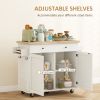 HOMCOM Kitchen Island with Storage, Farmhouse Rolling Kitchen Island Cart on Wheels with Drawer, 2 Cabinets, Rubberwood Top, Spice Rack