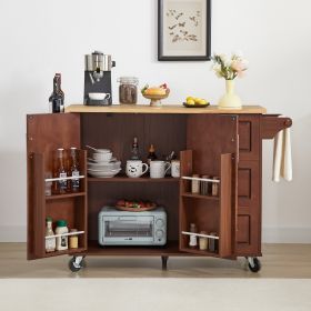 Kitchen Island with Drop Leaf Countertop, Rolling Kitchen Island Cart , Barn Door Kitchen Island Table with Storage Cabinet and Tower Rack (Color: as Pic)